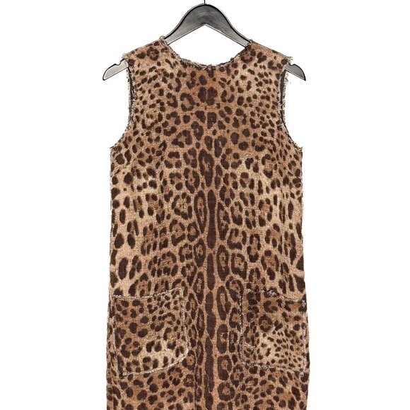 Dolce & Gabbana Leopard Print Cotton Tweed Sleeveless Mini Dress - Picture 1 of 7